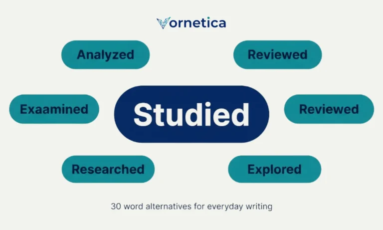Student reading a book with a list of synonyms for studied on a notepad